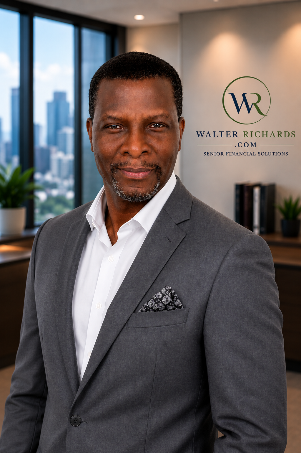 Walter D. Richards, reverse mortgage specialist, in his office